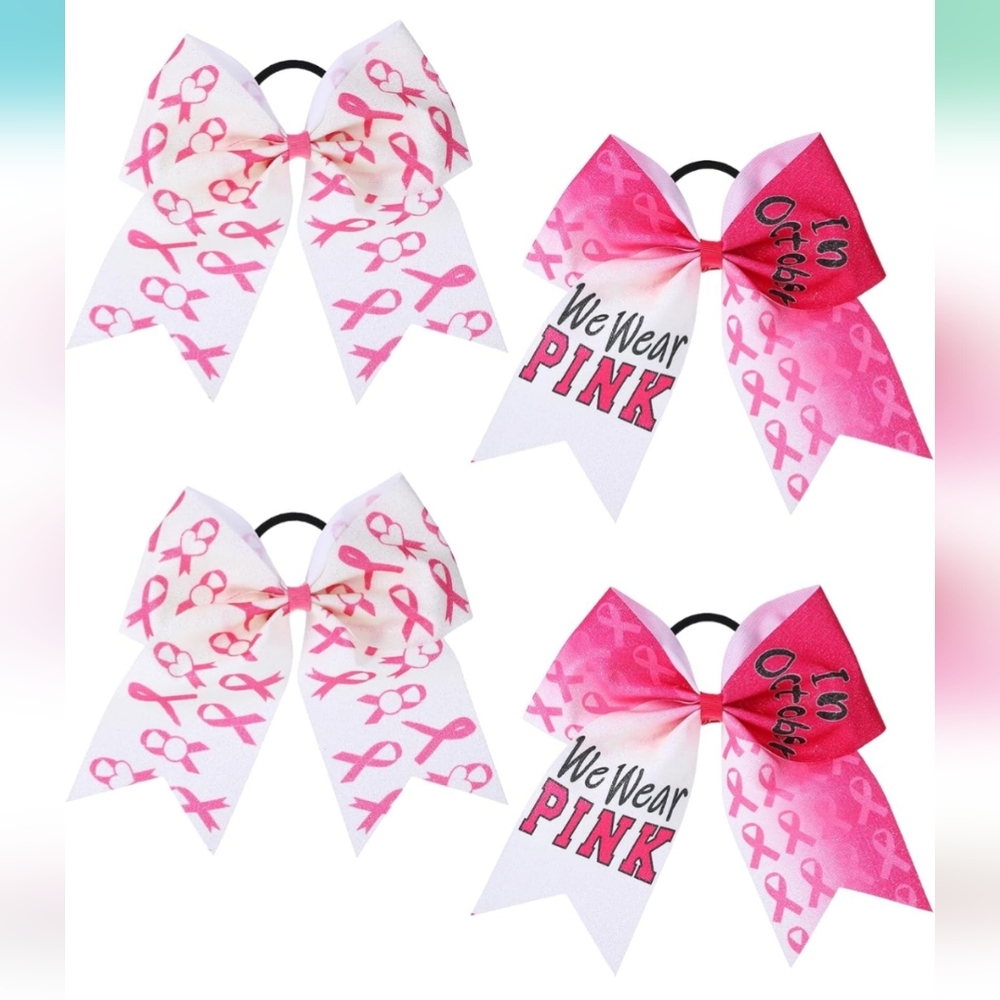 3 Pcs Breast Cancer Awareness Bow Hair Ties
